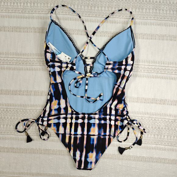 Lucky Brand One-Piece Swimsuit Size XS Tie-Dye Crisscross NWT Boho Beachwear - Picture 2 of 5